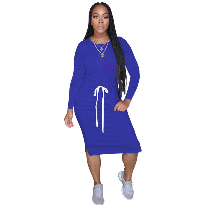Color-Blue-Popular Classic Simple Casual Solid Color Long Sleeve Dress-Fancey Boutique