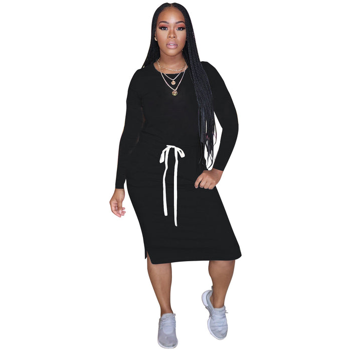 Color-Black-Popular Classic Simple Casual Solid Color Long Sleeve Dress-Fancey Boutique