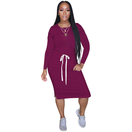 Color-Purple-Popular Classic Simple Casual Solid Color Long Sleeve Dress-Fancey Boutique