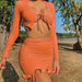 Color-Orange-Women Clothes Autumn Winter Sexy Ruffles Lace-up Pleating Two-Piece Dress-Fancey Boutique