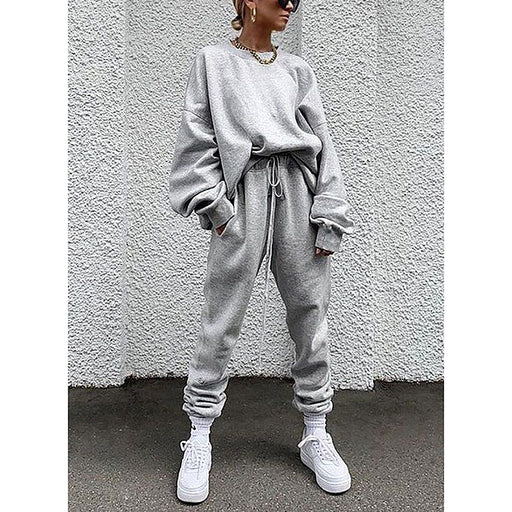 Color-Grey-Solid Color Long-sleeved Trousers Loose Casual Suit-Fancey Boutique