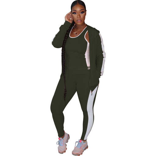 Color-Dark Green-Boutique Popular Casual Solid Color Sports 3 Piece Suit-Fancey Boutique