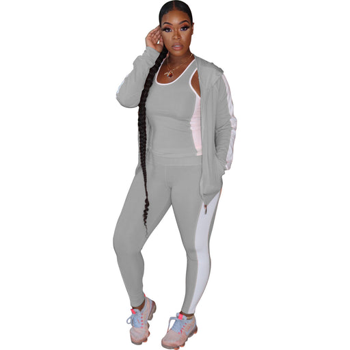 Color-Gray-Boutique Popular Casual Solid Color Sports 3 Piece Suit-Fancey Boutique