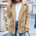 Color-Khaki-Autumn Winter Button Collared Loose Fleece Shirt Cashmere Wool Coat Women Outerwear-Fancey Boutique
