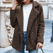 Color-Coffee-Autumn Winter Button Collared Loose Fleece Shirt Cashmere Wool Coat Women Outerwear-Fancey Boutique