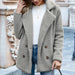 Color-Light Gray-Autumn Winter Button Collared Loose Fleece Shirt Cashmere Wool Coat Women Outerwear-Fancey Boutique