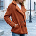 Color-Brown-Autumn Winter Button Collared Loose Fleece Shirt Cashmere Wool Coat Women Outerwear-Fancey Boutique