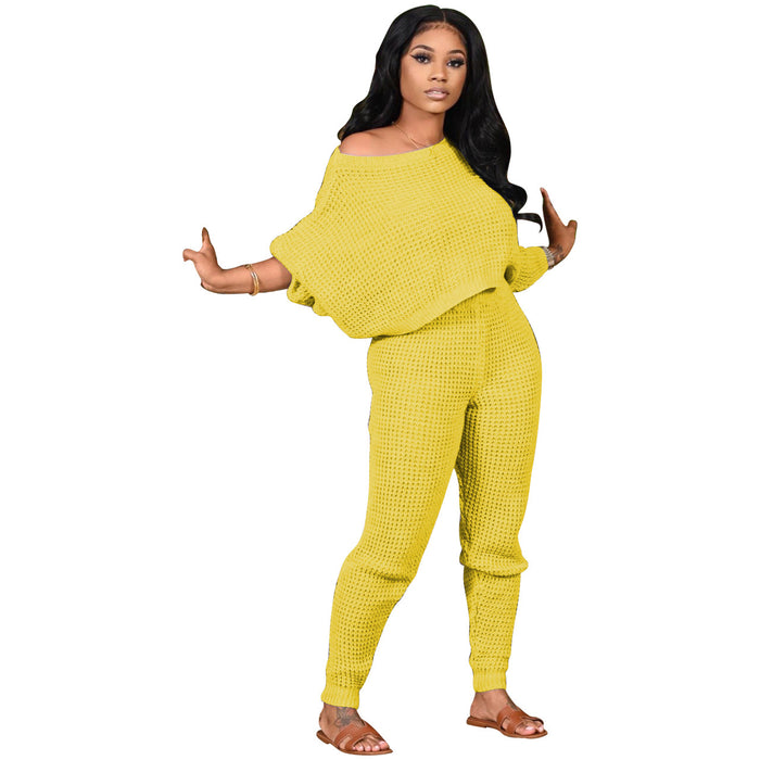 Color-Yellow-Winter Solid Color Batwing Sleeve Two Piece-Fancey Boutique
