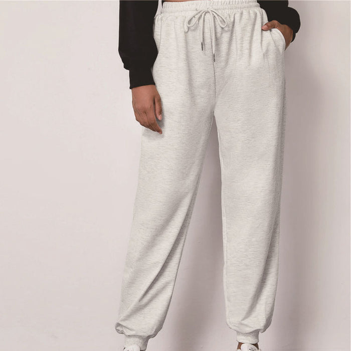 Color-ZJ8436-4 Off-White-Harem Sweatpants Ins Casual Elastic Lace Solid Color Casual Trousers Sports Pants Women Ankle-tied-Fancey Boutique