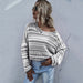 Color-Gray-Autumn Winter Round Neck Knitwear Short Striped Contrast Color Sweater Women Pullover Top-Fancey Boutique