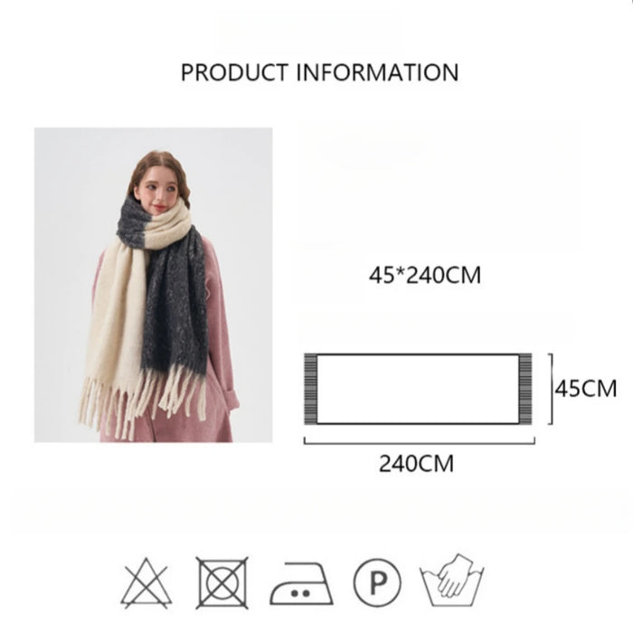 Simple color blocking soft touch plush scarf thickened and lengthened imitation cashmere shawl student windproof scarf for women-Fancey Boutique