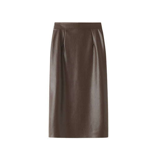 Color-Brown-Leather Skirt Skirt Autumn Clothing Korean High Waist Split Faux Leather Hip Skirt All Matching Skirt Women-Fancey Boutique