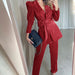 Color-Red-Early Autumn Women Clothing Leather Waist Work Pant Set-Fancey Boutique
