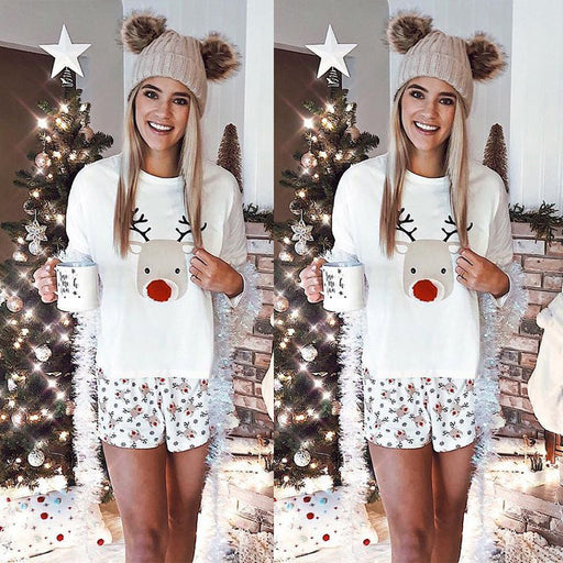 Color-White-Women Clothing Autumn Reindeer Print Casual Long Sleeve Christmas Suit-Fancey Boutique