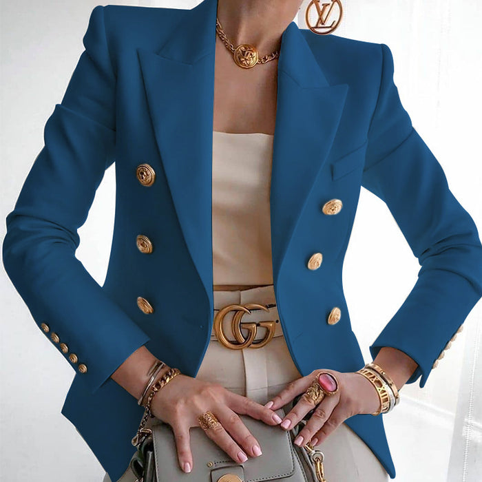 Color-Navy Blue-Women Solid Color Fashionable Casual Short Blazer-Fancey Boutique
