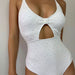 Swimsuit Solid Color One-Piece Hollow Out Cutout Mesh Embroidered Bikini Sexy Swimsuit-White-Fancey Boutique