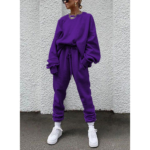 Color-Purple-Solid Color Long-sleeved Trousers Loose Casual Suit-Fancey Boutique