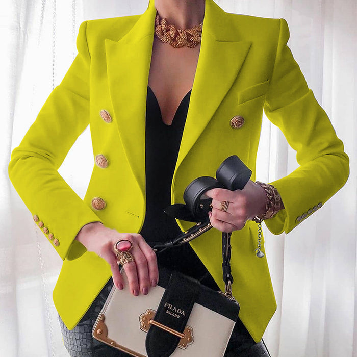 Color-Yellow-Women Solid Color Fashionable Casual Short Blazer-Fancey Boutique