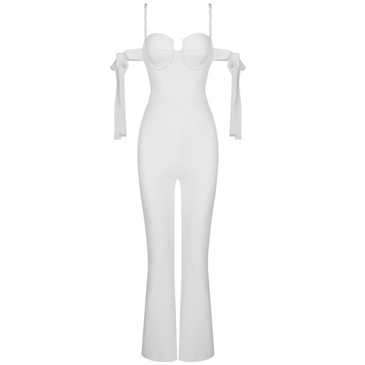 Color-White-Autumn Winter Elegant Tied Pearl Suspender Jumpsuit Skinny Knit Slim Casual High Grade Women Clothing-Fancey Boutique