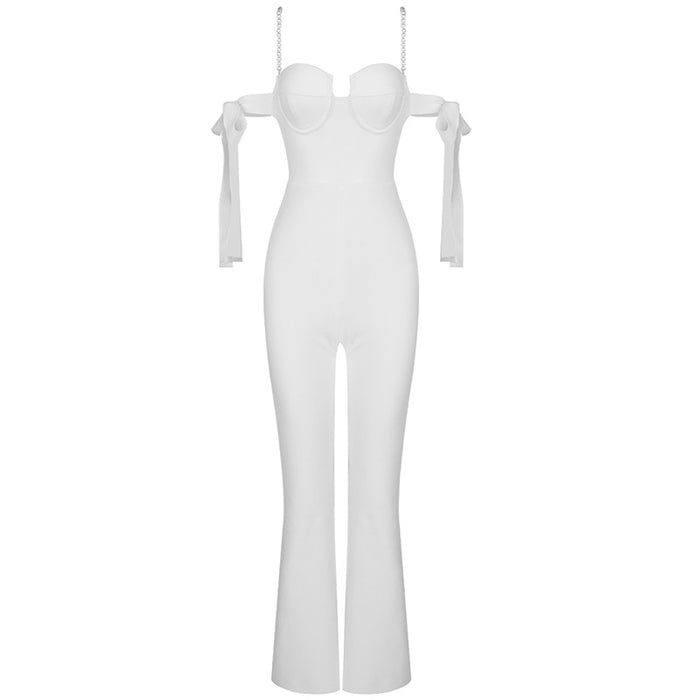 Color-White-Autumn Winter Elegant Tied Pearl Suspender Jumpsuit Skinny Knit Slim Casual High Grade Women Clothing-Fancey Boutique