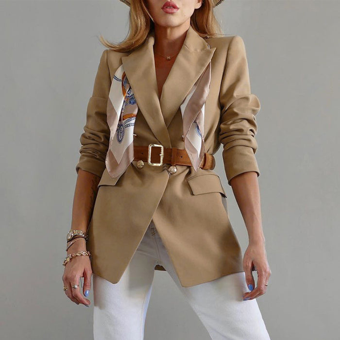 Color-Khaki-Autumn Winter Women Clothing Slim Fit Casual Blazer Women Clothing-Fancey Boutique