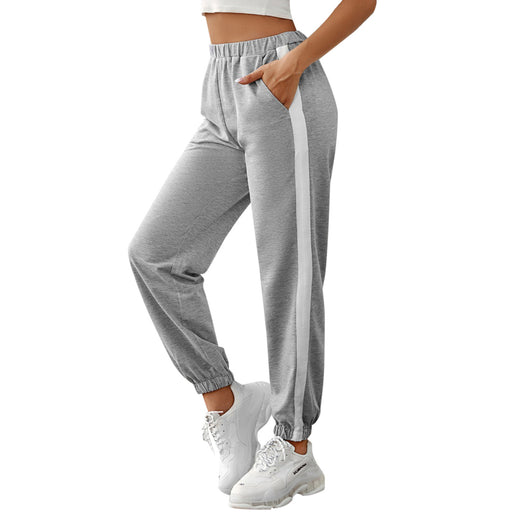 Color-Gray-Women Clothing High Waist Striped Casual Sports Pants Autumn Winter-Fancey Boutique
