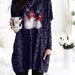 Color-Navy Blue-Autumn Winter Long Sleeve Pocket Leopard Print Christmas Print Dress-Fancey Boutique