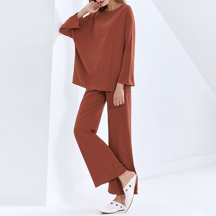 Australian Brand Design Loose Top Spring Casual Solid Color round Neck T shirt for Women Pant Sets-Fancey Boutique