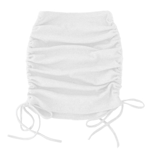 Color-White-Knitted Threaded Side Drawstring Elastic Pleated Skirt Sexy Slim Adjustable Hip Skirt-Fancey Boutique