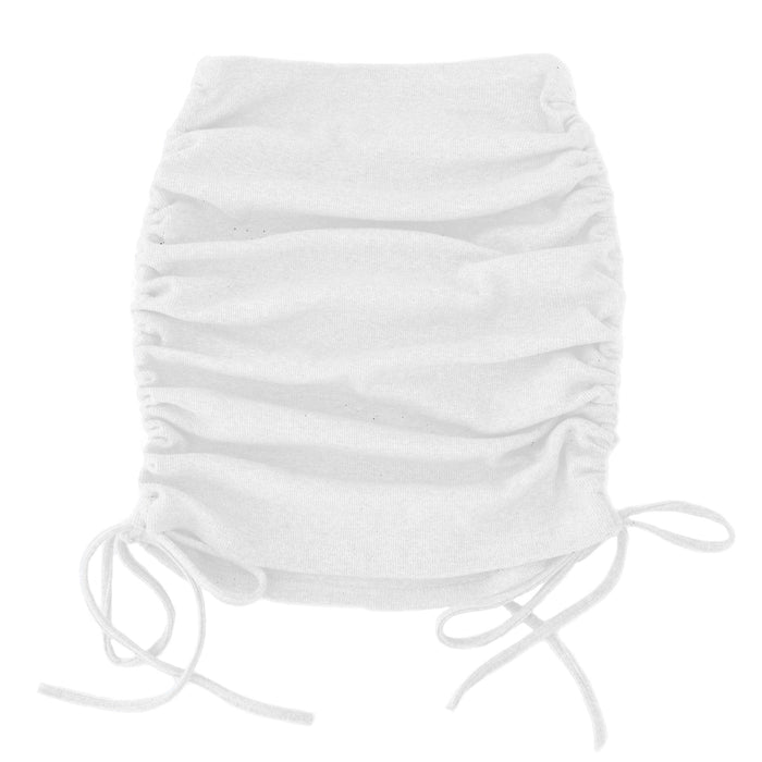 Color-White-Knitted Threaded Side Drawstring Elastic Pleated Skirt Sexy Slim Adjustable Hip Skirt-Fancey Boutique