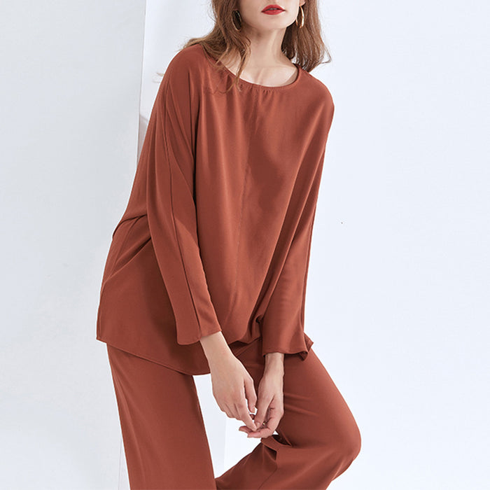 Australian Brand Design Loose Top Spring Casual Solid Color round Neck T shirt for Women Pant Sets-Fancey Boutique