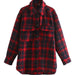 Color-Red-Blogger Street Coarse Woolen Loose Long Classic Retro Plaid Woolen Coat Women-Fancey Boutique