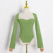 Color-Green-Spring Summer pirational Sexy Arc Hem Side Slit Inner Sweater Sweater-Fancey Boutique