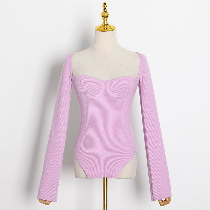 Color-Purple-Spring Summer pirational Sexy Arc Hem Side Slit Inner Sweater Sweater-Fancey Boutique