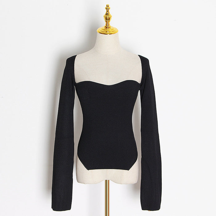 Color-Black-Spring Summer pirational Sexy Arc Hem Side Slit Inner Sweater Sweater-Fancey Boutique