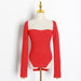 Color-Red-Spring Summer pirational Sexy Arc Hem Side Slit Inner Sweater Sweater-Fancey Boutique