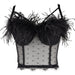 Color-Black-Feather Camisole Women Outer Wear Chest Pad Short Inner Slimming Lace Bandeau One Shoulder Disco Top-Fancey Boutique