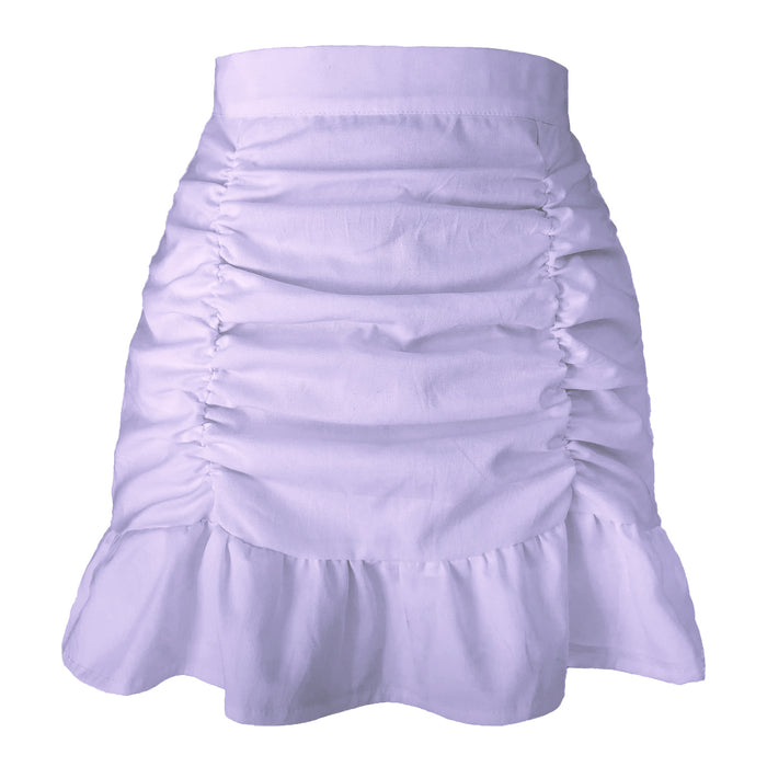 Color-Purple-Skirt Solid Color Pleated Ruffled Zipper Skirt High Waist Sheath FishtailSkirt-Fancey Boutique