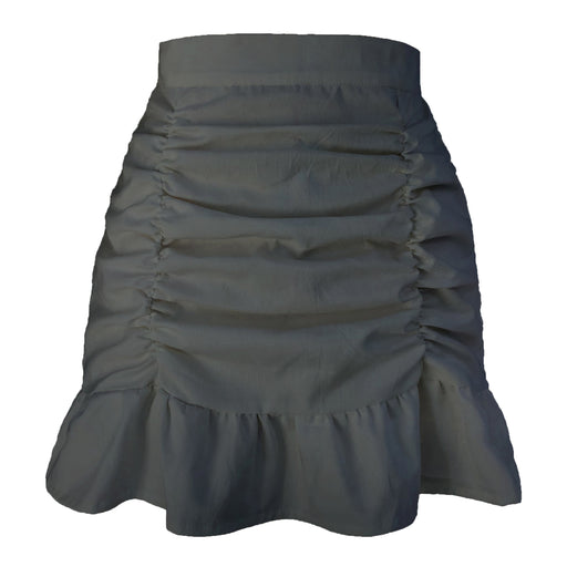 Color-Black-Skirt Solid Color Pleated Ruffled Zipper Skirt High Waist Sheath FishtailSkirt-Fancey Boutique