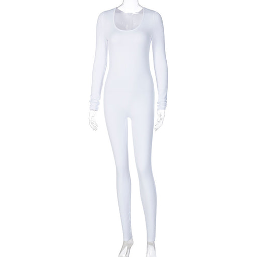 Color-White-Women Clothing Autumn Long Sleeve Slim Fit Hip Raise Leggings Jumpsuit for Women-Fancey Boutique