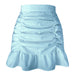Color-Blue-Skirt Solid Color Pleated Ruffled Zipper Skirt High Waist Sheath FishtailSkirt-Fancey Boutique