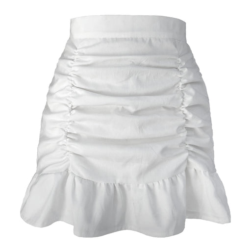Color-White-Skirt Solid Color Pleated Ruffled Zipper Skirt High Waist Sheath FishtailSkirt-Fancey Boutique