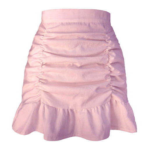 Color-Pink-Skirt Solid Color Pleated Ruffled Zipper Skirt High Waist Sheath FishtailSkirt-Fancey Boutique