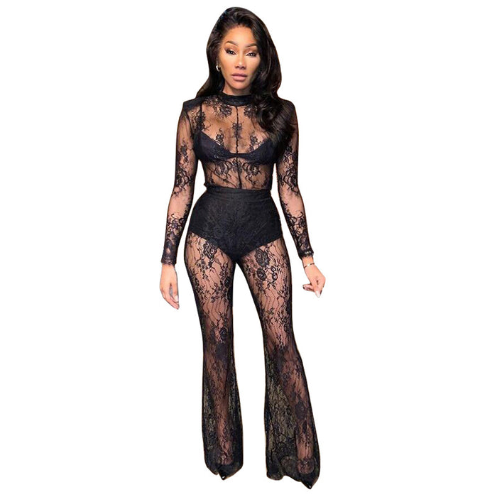 Color-Black-Lace See Through Sexy Nightclub Jumpsuit-Fancey Boutique