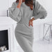 Color-Gray-Casual Solid Color Round Neck Waist Trimming Knitwear Sexy Sheath Dress-Fancey Boutique