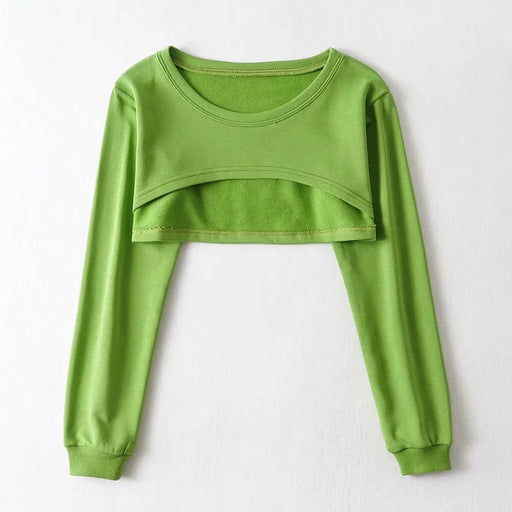 Color-Green-Front Short Back Long Half Short Women Spring Autumn Loose Casual High Waist Long Sleeves Pullover Smock Top-Fancey Boutique