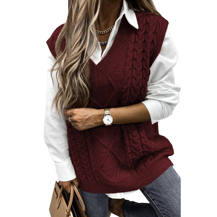 Color-Red-2-Winter Solid Color Women Sweater Vest Mid-Length Sleeveless Top Sweater-Fancey Boutique