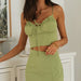 Color-Green-Two Piece Set Tied Spaghetti Strap Sexy Slit Hip Skirt Outfit-Fancey Boutique