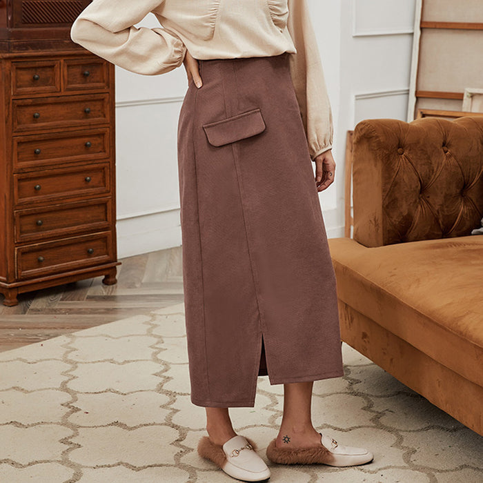 Autumn Skirt Women Clothing High Waist Slimming Solid Color Hip Skirt Simple Matching Midi Skirt-Brown-Fancey Boutique