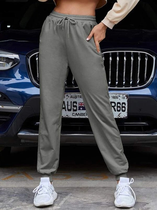 Color-ZJ8436-9 Gray-Harem Sweatpants Ins Casual Elastic Lace Solid Color Casual Trousers Sports Pants Women Ankle-tied-Fancey Boutique